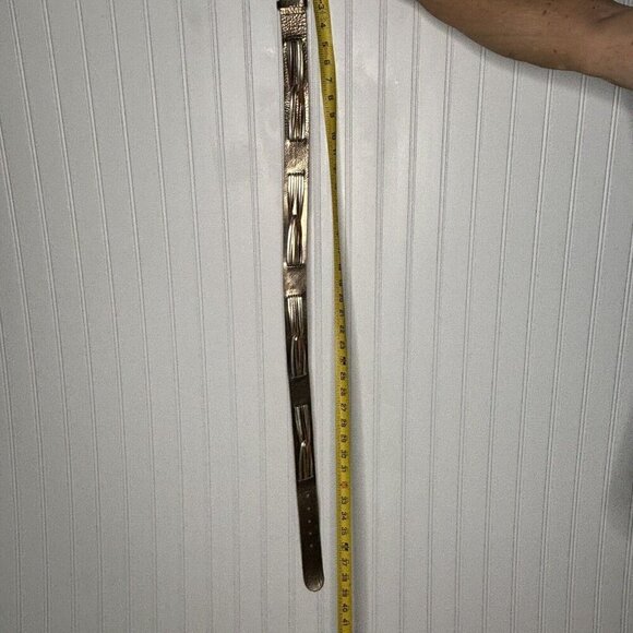 Fossil Leather Belt Metallic Gold Silver Copper Medium Adjustable Cowgirl Boho - Picture 12 of 14